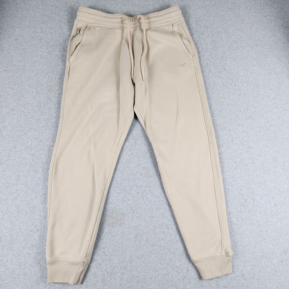 Hollister Joggers Sweatpants Mens Medium Tan Relaxed Fit Logo Drawstring Waist